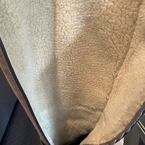 AQUATALIA Callie Faux Fur Trim Shearling Chestnut Suede Wedge Boots Sz 8 - Picture 12 of 14